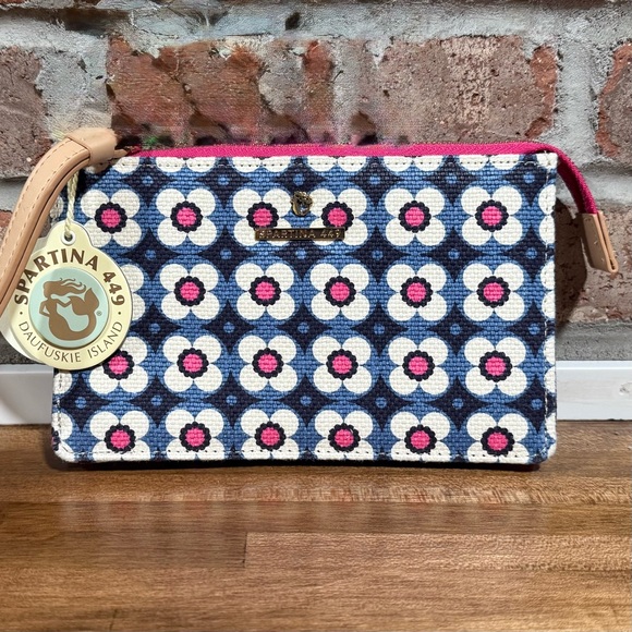 Spartina 449 Calhoun Emmy Wristlet Clutch Blue Pink Floral Canvas - Picture 2 of 9